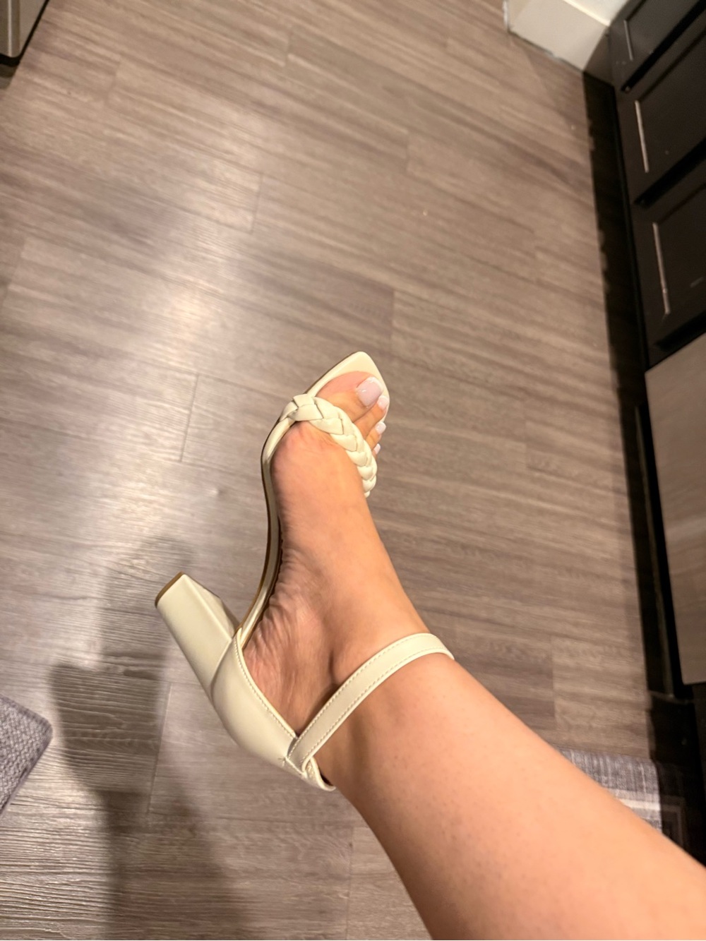 Nine West Braided Strap Square Toe Block Heel Sandals - Cream